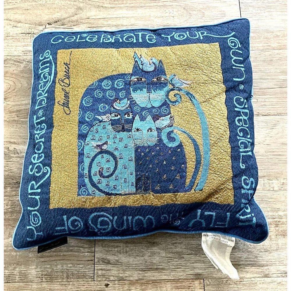 Laurel Burch Cat Tapestry Throw Pillow - Picture 2 of 6